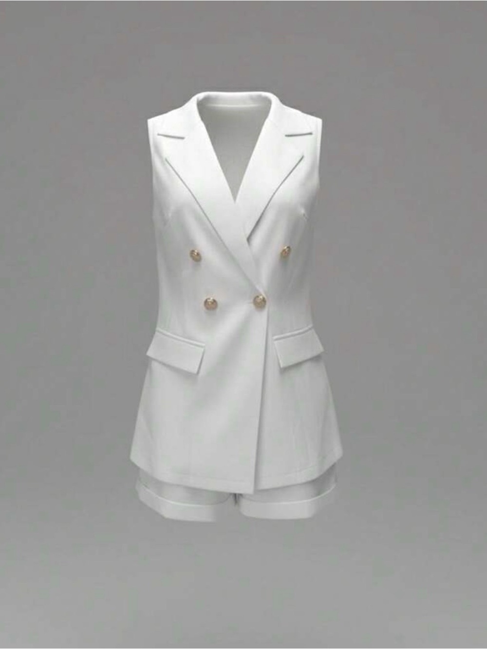 Sleeveless Double-Breasted White Blazer Vest & Short set